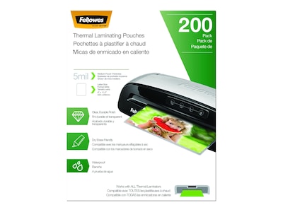 Fellowes Thermal Laminating Pouches, Letter Size, 5 Mil, 200/Pack (5743601)