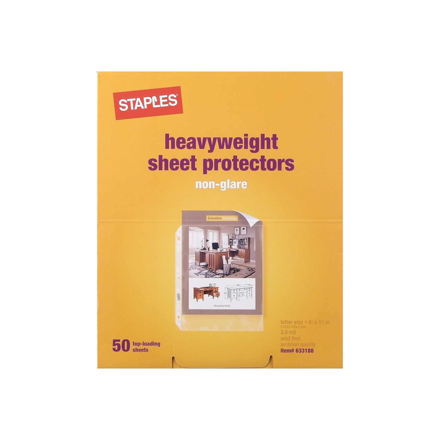 Staples Heavyweight Sheet Protectors, Heavyweight, 8-1/2 x 11, Clear, 50/Box (34749)