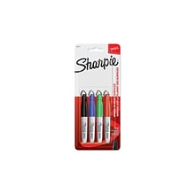 Sharpie Mini Permanent Markers, Fine Tip, Assorted, 4/Pack (35113)