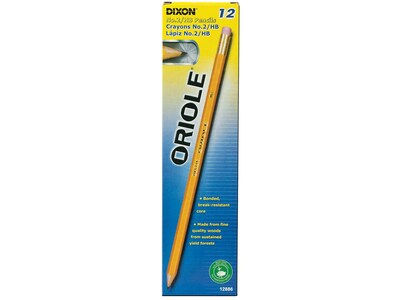 Dixon Oriole Pre-Sharpened Wooden Pencil, 2mm, #2 Soft Lead, Dozen (12886)