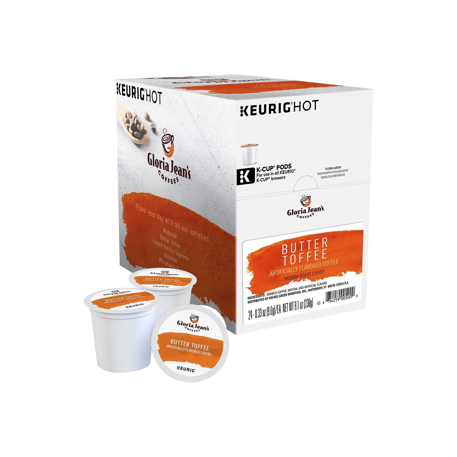 Gloria Jeans Butter Toffee Coffee, Keurig® K-Cup® Pods, Medium Roast, 24/Box (60051-012)