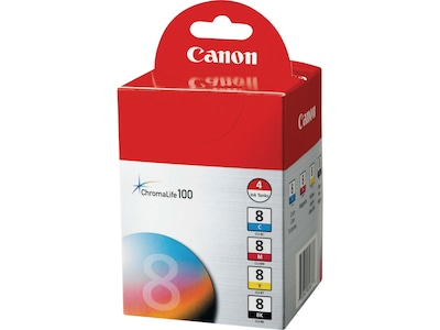 Canon 8 Black/Cyan/Magenta/Yellow Standard Yield Ink Cartridge, 4/Pack (0620B010)