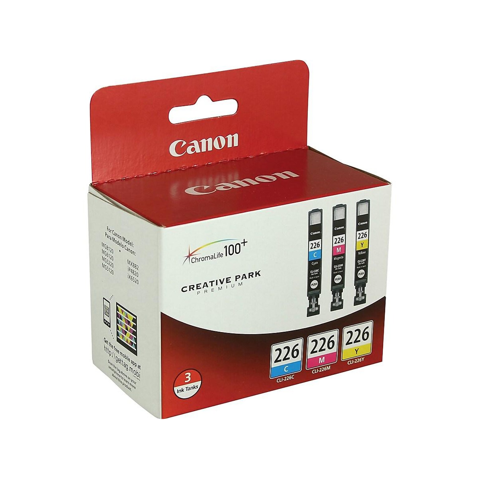 Canon 226 Cyan/Magenta/Yellow Standard Yield Ink Cartridge, 3/Pack   (4547B005)