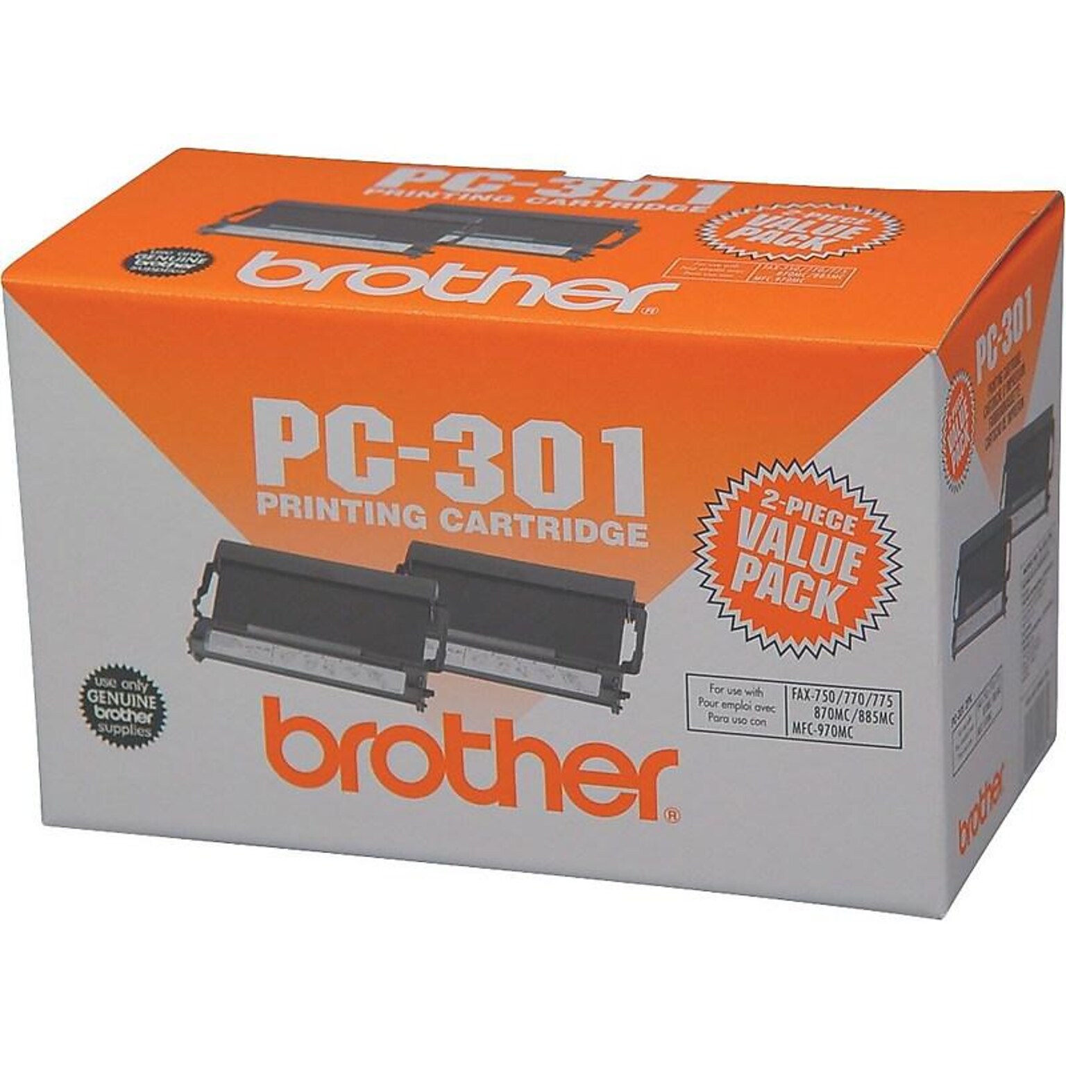 Brother PC-301 Black Standard Yield Fax Cartridge, 2/Pack (PC3012PK)