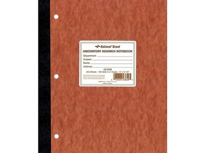 National Brand Laboratory 1-Subject Computation Notebooks, 9.25" x 11", Quad, 200 Sheets, Brown (43649)
