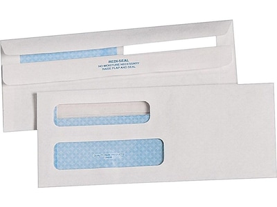 Quality Park Redi-Seal Security Tinted #8 5/8 Double Window Envelopes, 3-5/8 x 8-5/8, White, 500/B