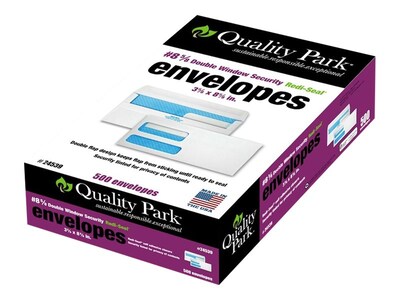 Quality Park Redi-Seal Security Tinted #8 5/8 Double Window Envelopes, 3-5/8" x 8-5/8", White, 500/Box (QUA24539)