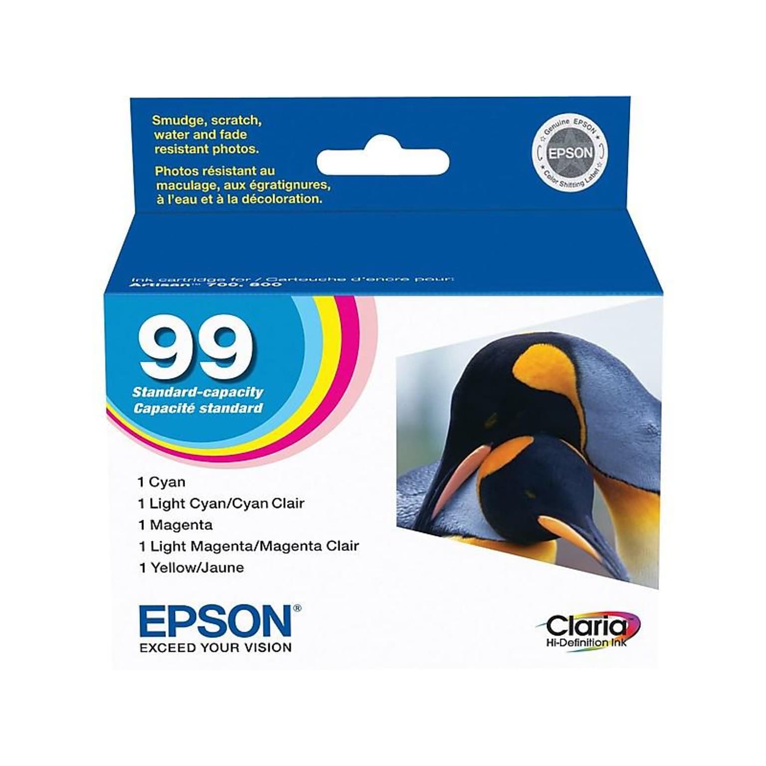 Epson T99 Cyan/Magenta/Yellow/Light Cyan/Light Magenta Standard Yield Ink Cartridge, 5/Pack (T099920-S)