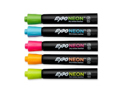 Expo Neon Window Dry Erase Markers, Bullet Tip, Assorted, 5/Pack (1752226)