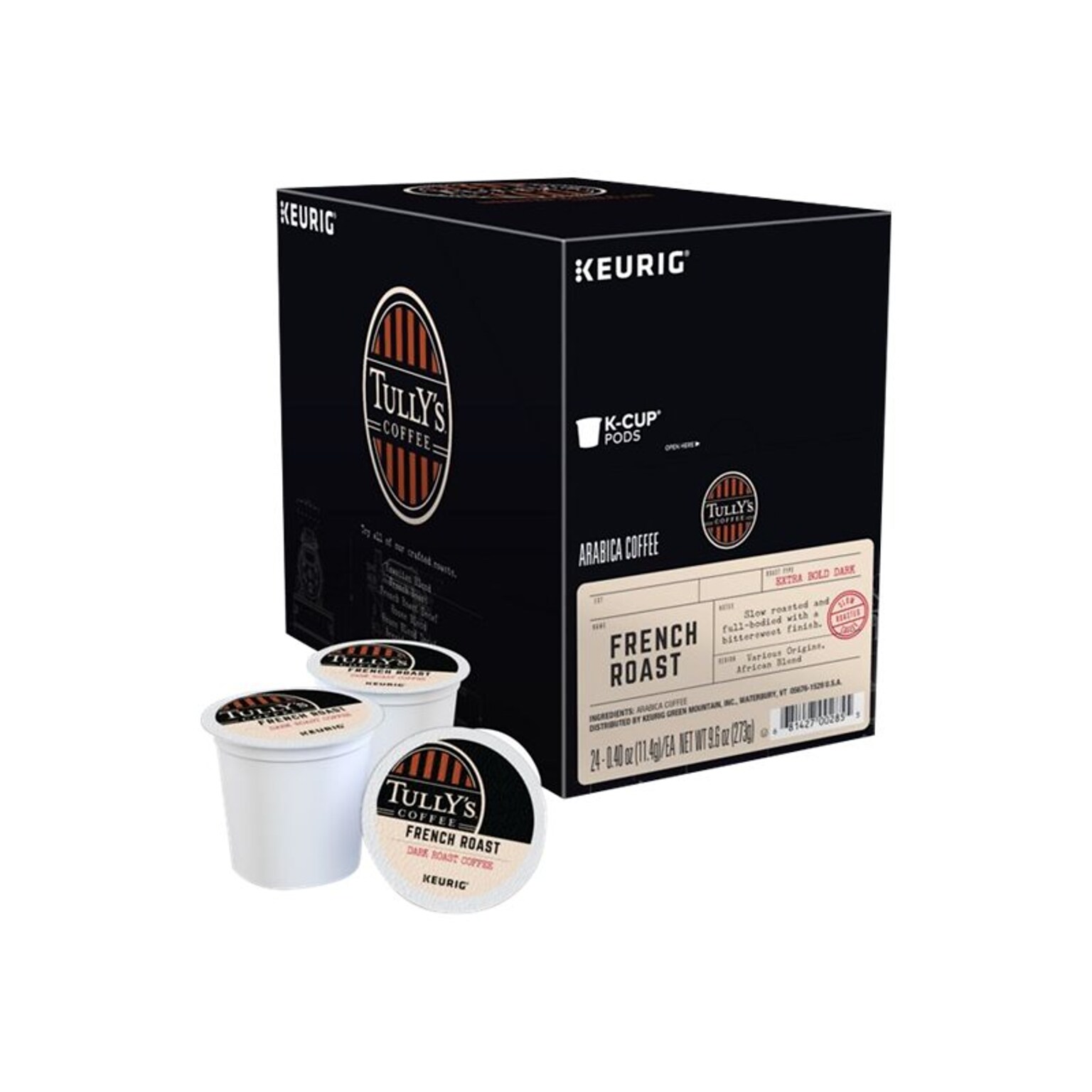 Tullys French Roast Coffee, Keurig® K-Cup® Pods, Dark Roast, 24/Box (192619)