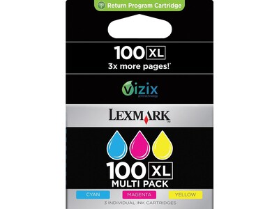 Lexmark 100XL Cyan/Magenta/Yellow High Yield Ink Cartridge, 3/Pack (14N0684)