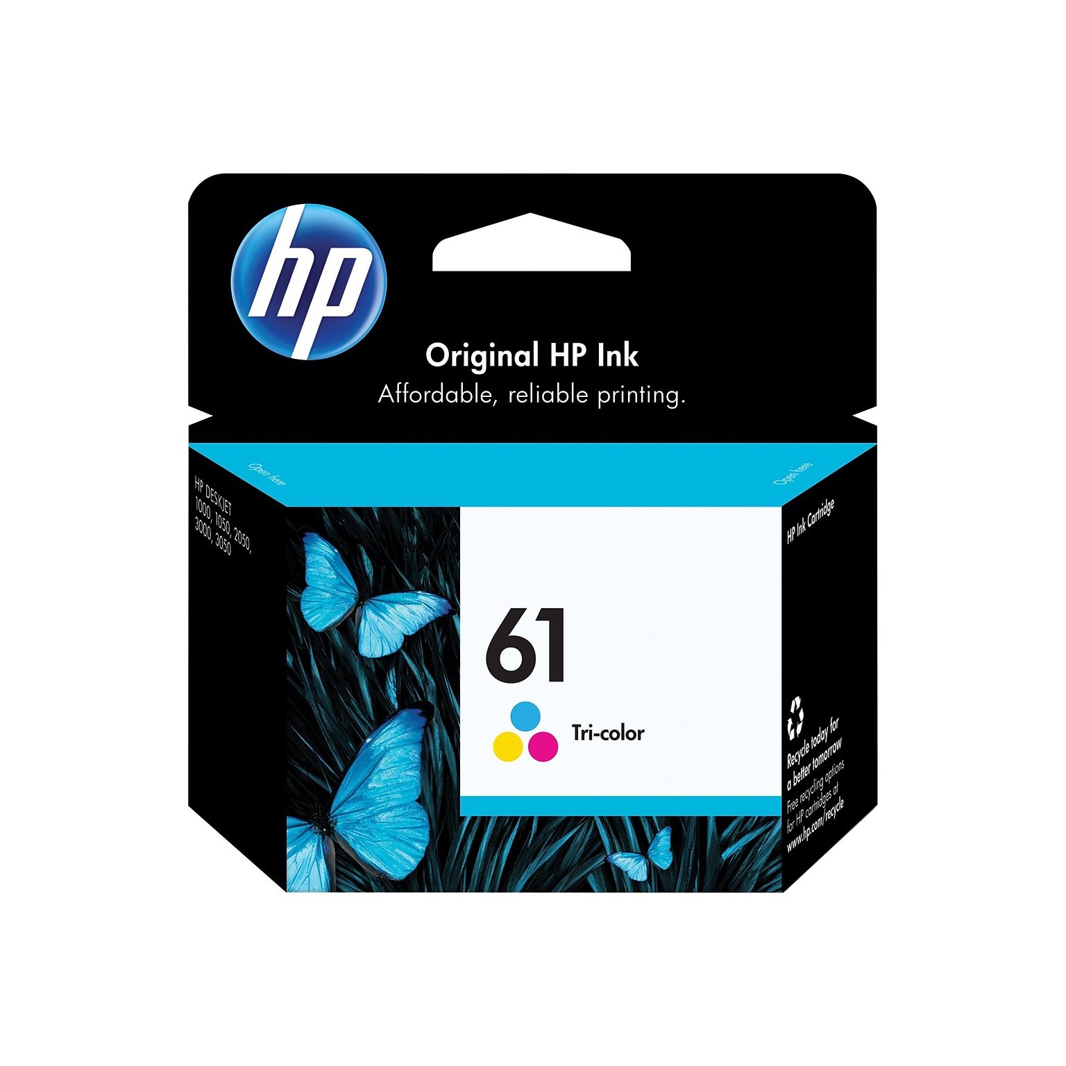 HP 61 Tri-Color Standard Yield Ink Cartridge (CH562WN#140), print up to 150 pages