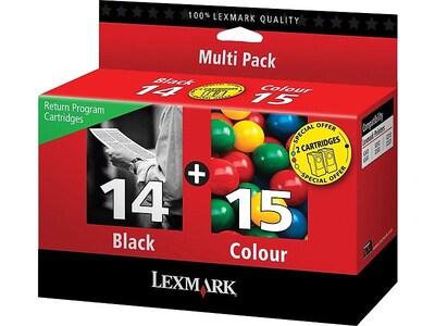 Lexmark 14/15 Black/Tri-Color Standard Yield Ink Cartridge, 2/Pack (18C2239)