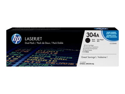 HP 304A Black Standard Yield Toner Cartridge, 2/Pack (CC530AD)
