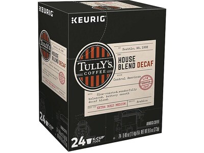 Tullys House Blend Decaf Coffee, Keurig® K-Cup® Pods, Medium Roast, 24/Box (192519)