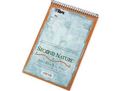 TOPS Second Nature Steno Pad, 6 x 9, Gregg Ruled, White, 70 Sheets/Pad (TOP 74690)