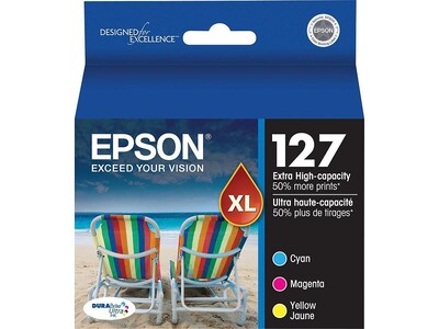 Epson T127 Cyan/Magenta/Yellow Extra High Yield Ink Cartridge, 3/Pack