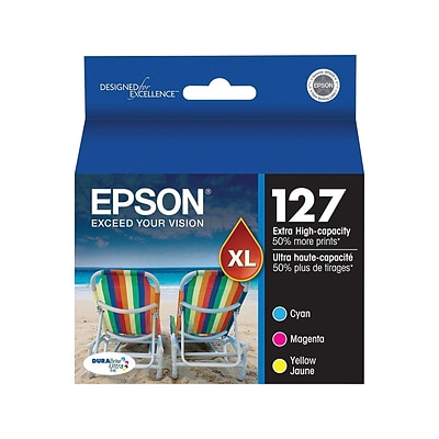 Epson T127 Cyan/Magenta/Yellow Extra High Yield Ink Cartridge, 3/Pack