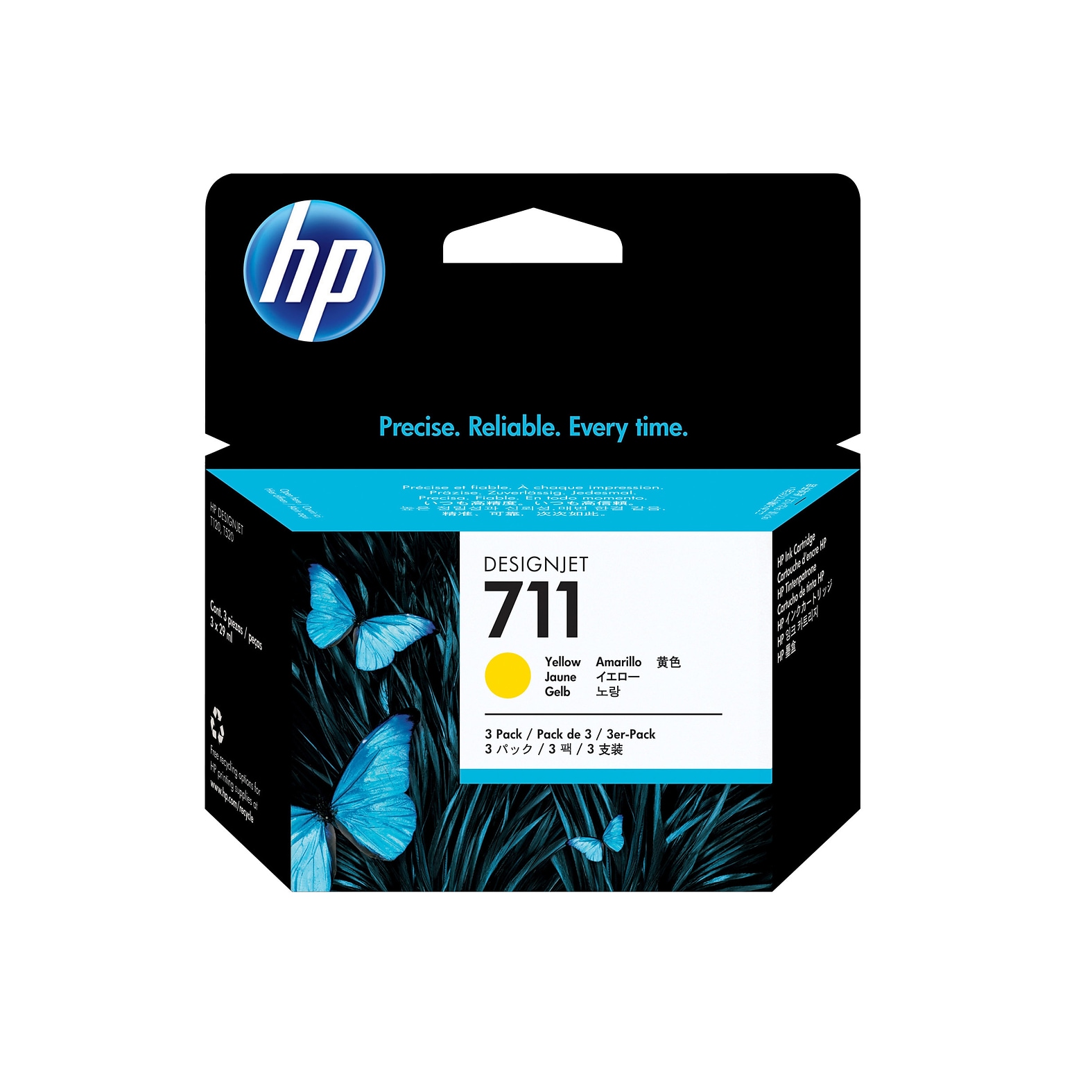 HP 711 Yellow Standard Yield Ink Cartridge, 3/Pack (CZ136A)