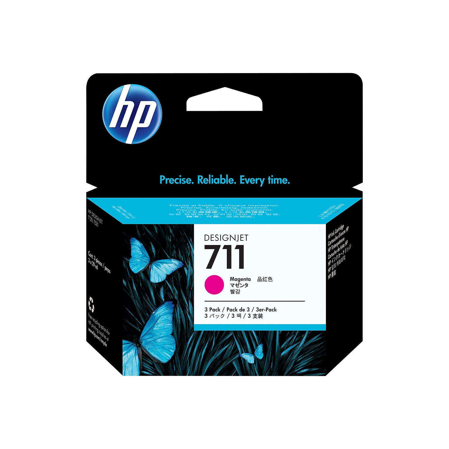 HP 711 Magenta Standard Yield Ink Cartridge, 3/Pack (CZ135A)