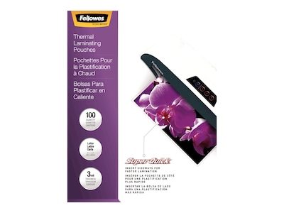 Fellowes SuperQuick Thermal Laminating Pouches, Letter Size, 3 Mil, 100/Pack (5245801)