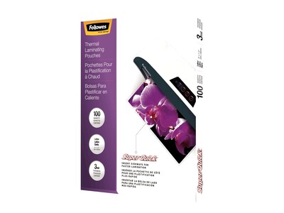 Fellowes SuperQuick Thermal Laminating Pouches, Letter Size, 3 Mil, 100/Pack (5245801)