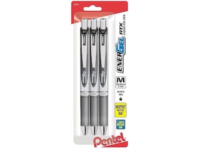 Pentel EnerGel RTX Retractable Gel Pens, Medium Point, Black Ink, 3 Pack (BL77BP3A)