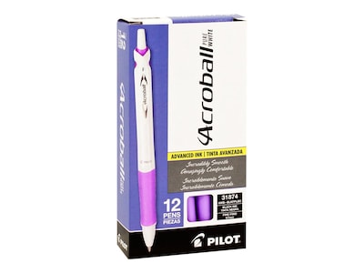 Pilot Acroball PureWhite Advanced Ink Retractable Ballpoint Pens, Fine Point, Black Ink, Dozen (3185
