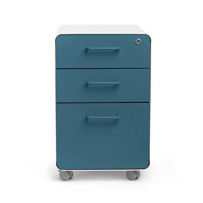 Poppin Stow 3-Drawer Mobile Vertical File Cabinet, Legal Size, Lockable, 28.35"H x 20.24"W x 23.7"D, Blue (106039)