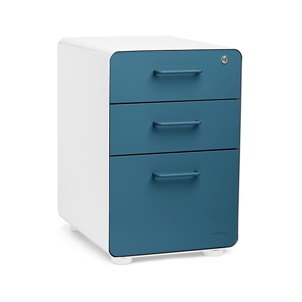 Poppin Stow 3-Drawer Vertical Locking File Cabinet, White & Slate Blue, 16 (105944)