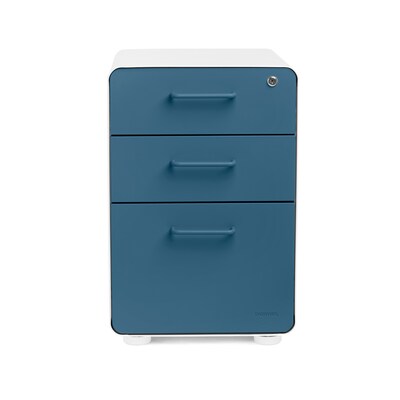 Poppin Stow 3-Drawer Vertical Locking File Cabinet, White & Slate Blue, 16" (105944)