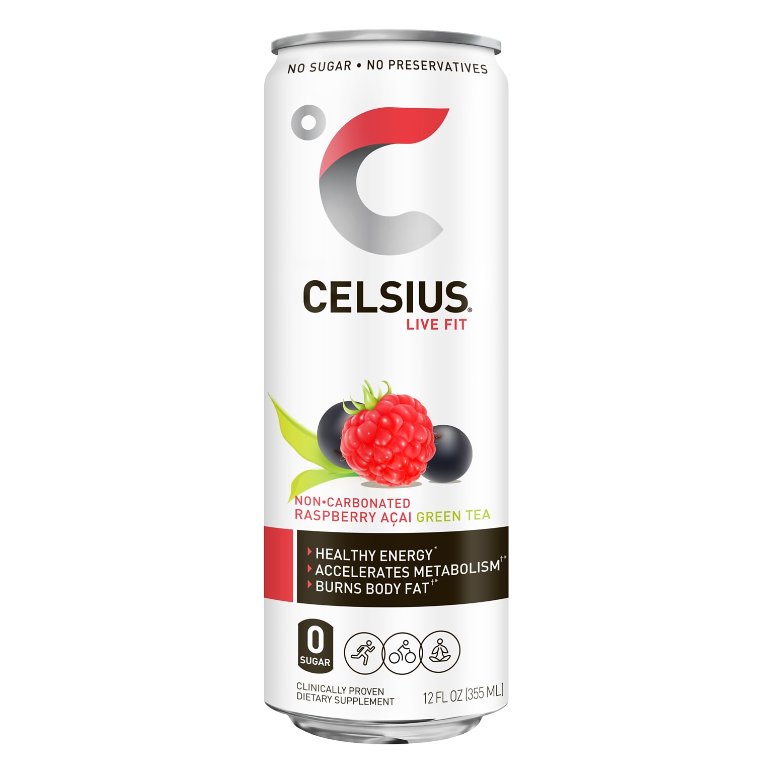 Celsius Raspberry Acai Green Tea Drink, 12 fl. oz., 12/Carton (CLL01056)