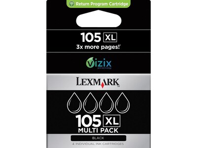 Lexmark 105XL Black High Yield Ink Cartridge, 4/Pack (14N0843)