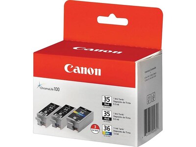 Canon 35/36 Black and Color Standard yield Ink Cartridge, 3/Pack   (1509B007)