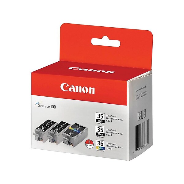 Canon 35/36 Black and Color Standard yield Ink Cartridge, 3/Pack (1509B007)
