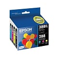 Epson T288 Black High Yield and Cyan/Magenta/Yellow Standard Yield Ink Cartridge, 4/Pack (T288XL-BCS