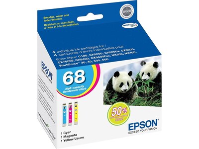 Epson T68 Cyan/Magenta/Yellow High Yield Ink Cartridge, 3/Pack