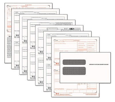 TOPS™ W-2 Tax Form Kit with Software, 6 Part, White, 8 1/2 x 11, 100 Forms and Envelopes