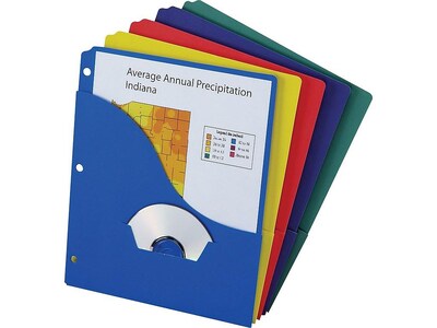 Pendaflex Paper Binder Pockets, 3-Hole Punched, Assorted Colors, 10/Pack (32900)