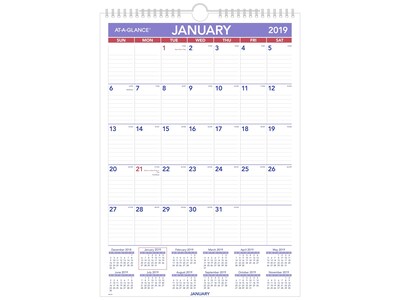 2019 AT-A-GLANCE 17H x 12W Wall Calendar, White (PM22819)
