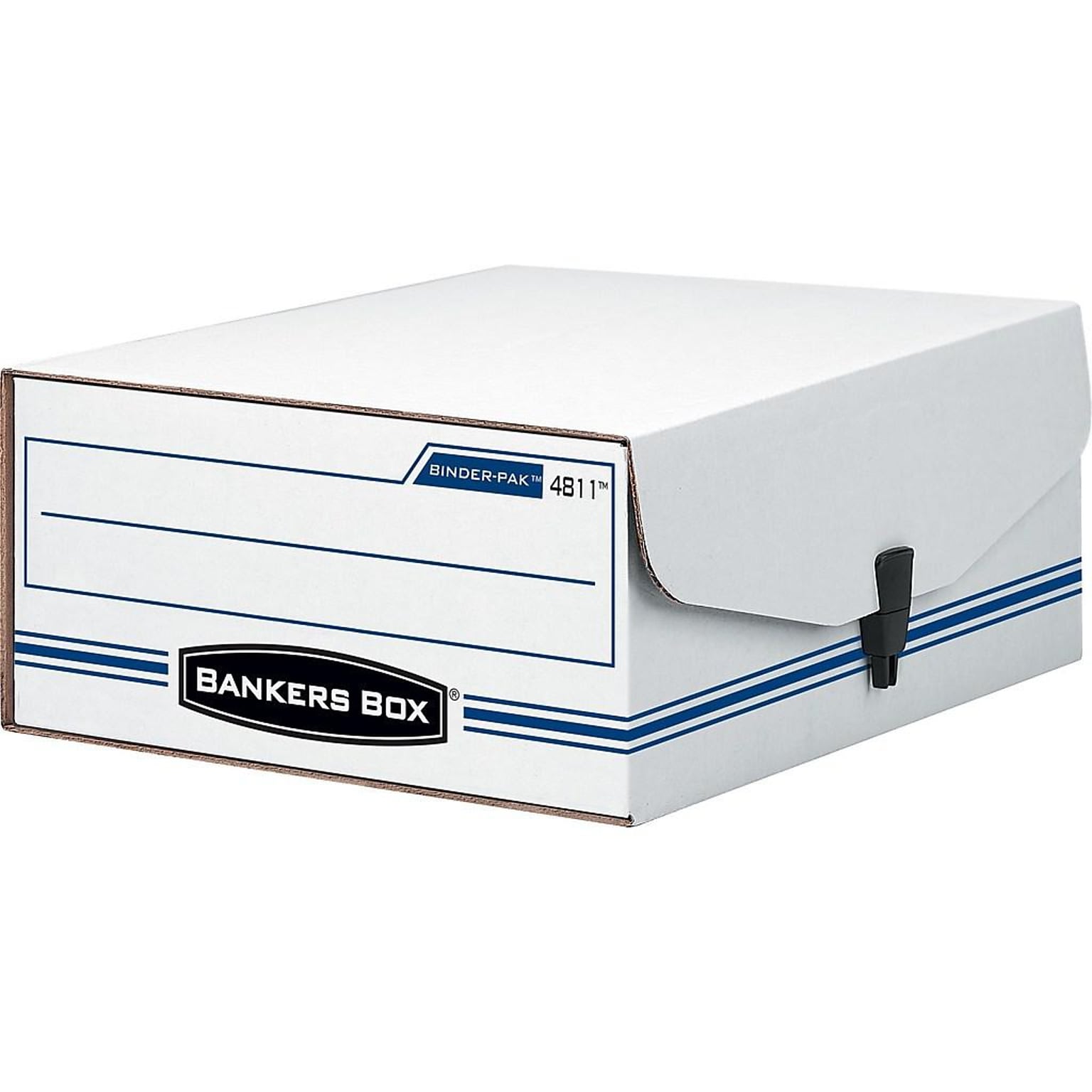 Bankers Box Liberty Binder-Pak Corrugated File Storage Box, Snap Closure, Check & Voucher Size, White/Blue (48110)