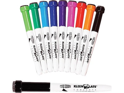 KleenSlate Dry Erase Markers, Bullet Point, Assorted, 10/Pack (6108)