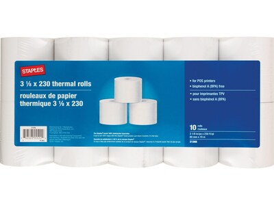 Staples® Thermal Cash Register/POS Rolls, 1-Ply, 3 1/8" x 230', 10/Pack (18229/21265)