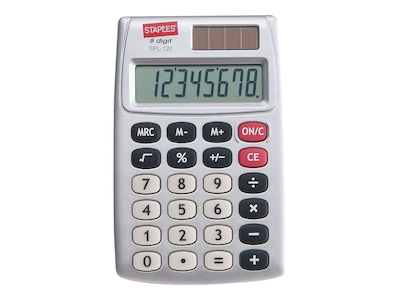 Staples SPL-120-CC 8-Digit Pocket Calculator, Silver
