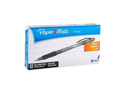 Paper Mate Profile Ballpoint Pens, Bold Point, Black Ink, 12/Pack (70601)