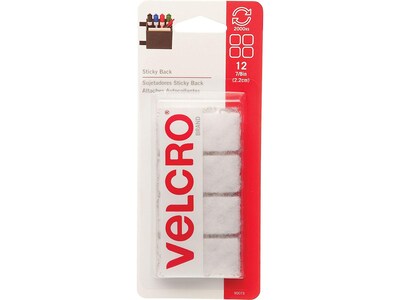 Velcro® Brand 7/8 Sticky Back Hook & Loop Fastener Mounting Squares, White, 12/Pack (90073)