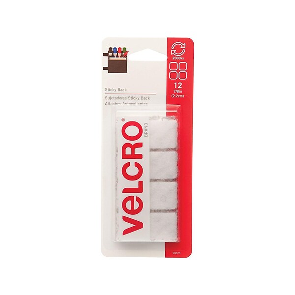 Velcro® Brand 7/8 Sticky Back Hook & Loop Fastener Mounting Squares, White, 12/Pack (90073)