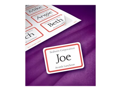 Avery Flexible Laser/Inkjet Name Badge Labels, 2 1/3" x 3 3/8", White with Red Border, 400 Labels Per Pack (5095)