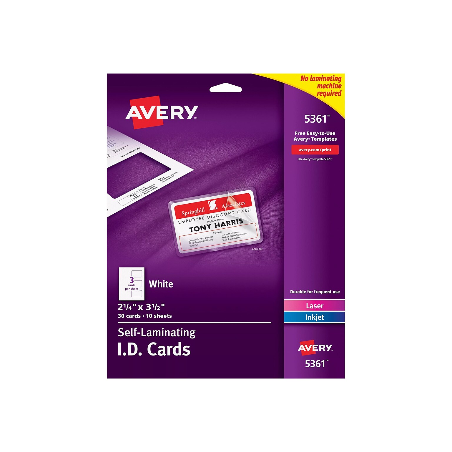 Avery ID Cards, White, 30/Box (05361)