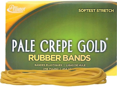 Alliance Pale Crepe Gold Multi-Purpose Rubber Bands, #117B, 1 lb. Box, 300/Box (21405)